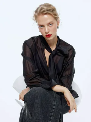 Полупрозрачная блузка с бантом, арт. 15669