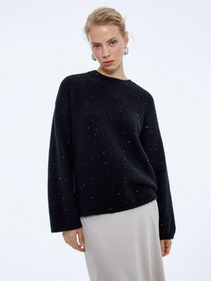 Джемпер с пайетками, из шерсти, черный, серебристый, арт. n/a