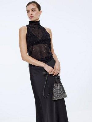 Вязаный топ с воротником и пайетками, черный, арт. topt001