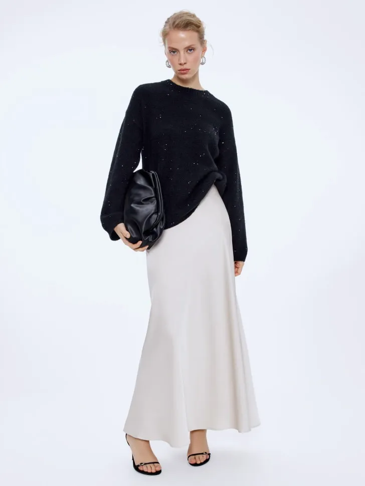 Сатиновая юбка макси, бежевый, арт. 15682