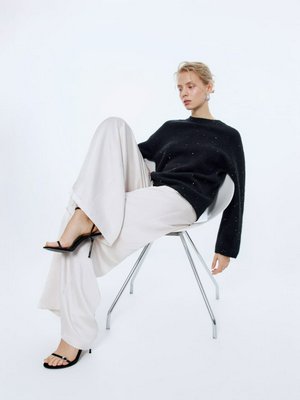 Атласные широкие брюки, бежевый, арт. 15683