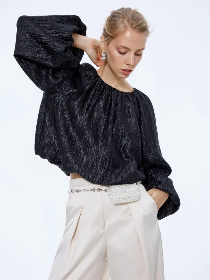 Объемная блуза баллон, черный, арт. 15684