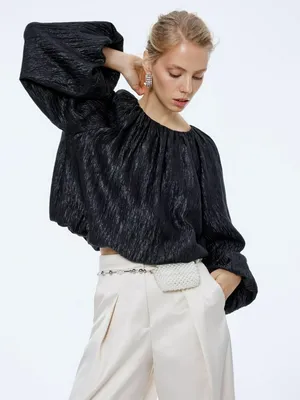 Объемная блуза баллон, черный, арт. 15684
