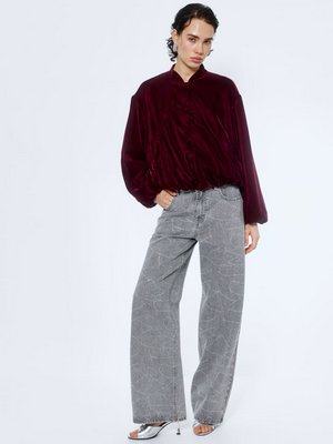 Джинсы WIDE LEG с узором из страз, серый, арт. 15685