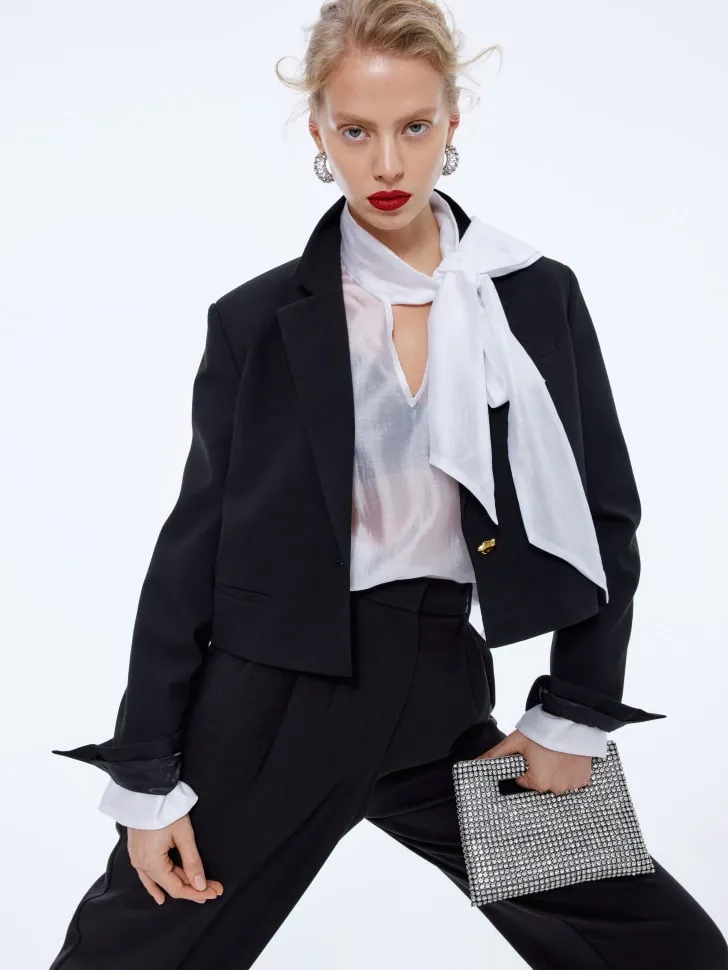 Однобортный укороченный жакет, черный, арт. 15695