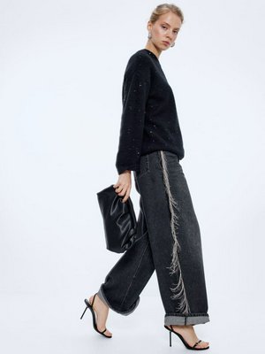 Джинсы WIDE LEG с бахромой из цепочек, темно-серый, арт. n/a