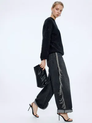 Джинсы WIDE LEG с бахромой из цепочек, темно-серый, арт. n/a