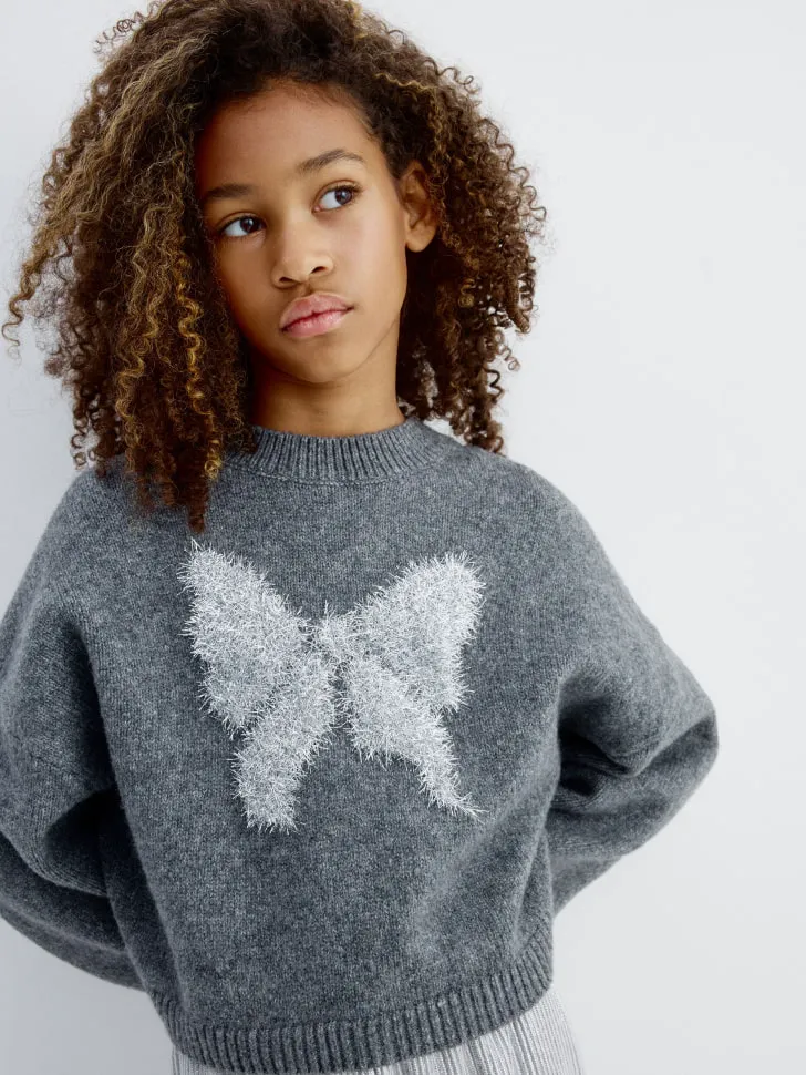 Укороченный вязаный джемпер с люрексом, серый, арт. 15708