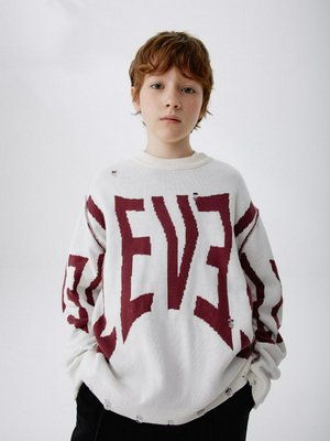 Двухсторонний джемпер в стиле гранж детский, белый, бордовый, арт. 15713