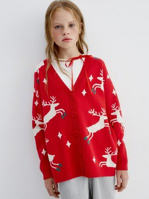 Вязаный кардиган с жаккардовым принтом, красный, белый, арт. 15716