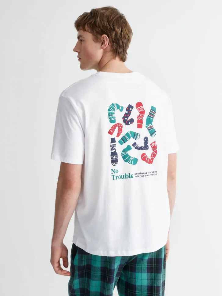 Пижамная футболка с новогодним принтом, белый, арт. 15719