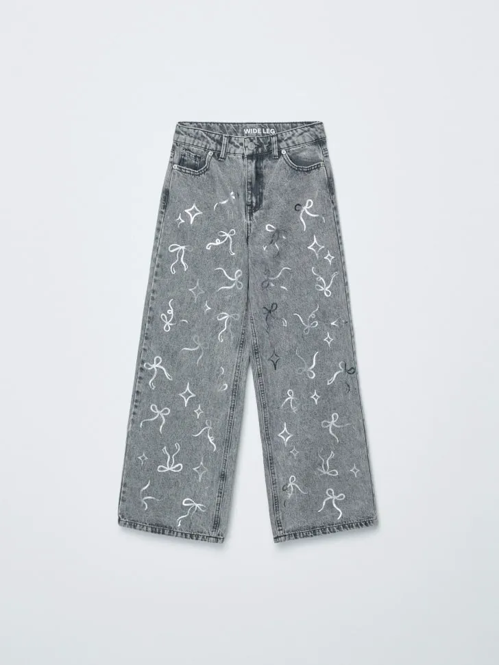 Джинсы WIDE LEG с бантиками, серый, арт. 15727