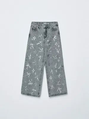 Джинсы WIDE LEG с бантиками, серый, арт. 15727