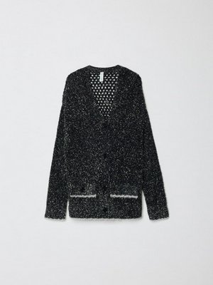 Вязаный кардиган с люрексом, черный, серебристый, арт. отсутствует