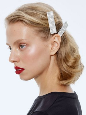 Набор заколок для волос со стразами, серебристый, прозрачный, арт. 15733