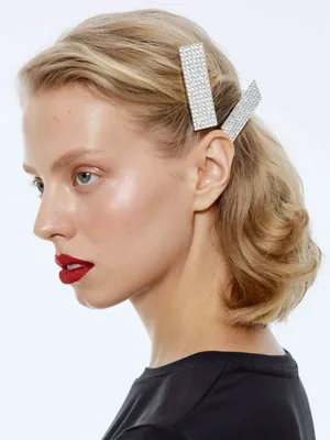 Набор заколок для волос со стразами, серебристый, арт. 15733