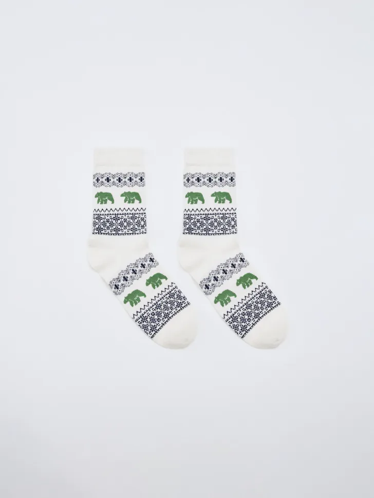 Длинные вязаные носки новогодние, арт. 15736