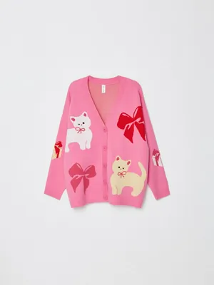 Вязаный кардиган с жаккардовым принтом для девочек, арт. 15744