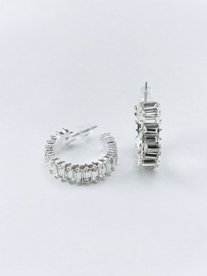 Серьги-кольца с кристаллами, серебристый, прозрачный, арт. n/a