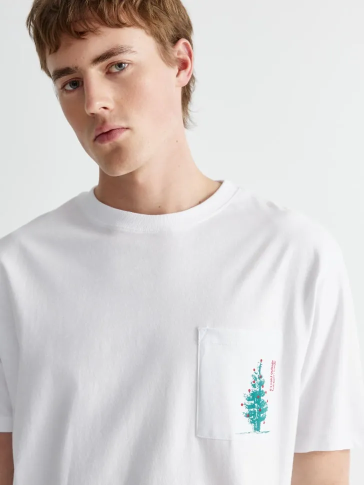 Пижамная футболка с новогодним принтом, белый, арт. 15750