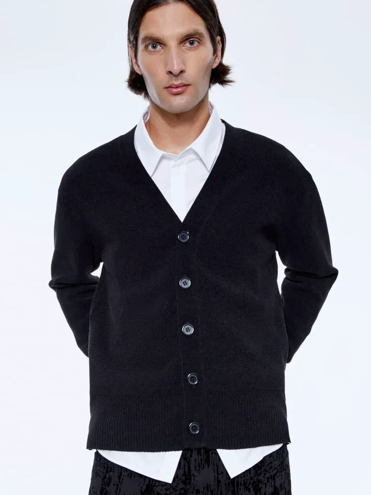 Кардиган Relaxed fit из синели, черный, арт. 15751