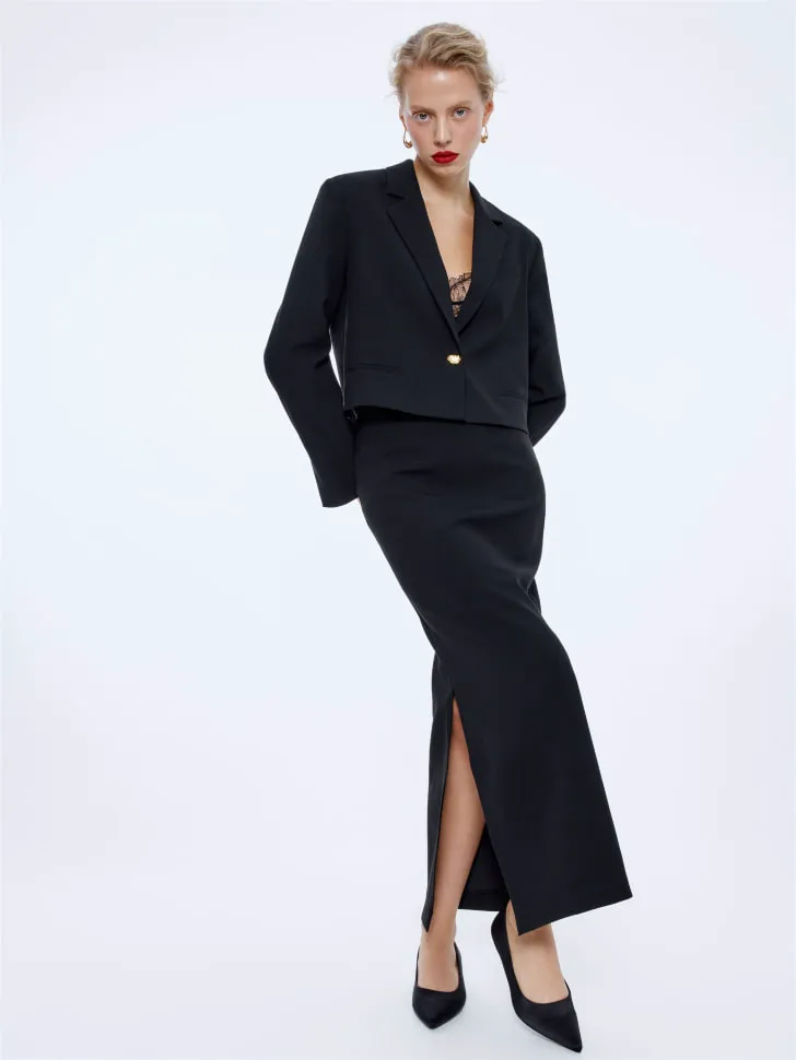 Прямая юбка из костюмной ткани, черный, арт. 15753