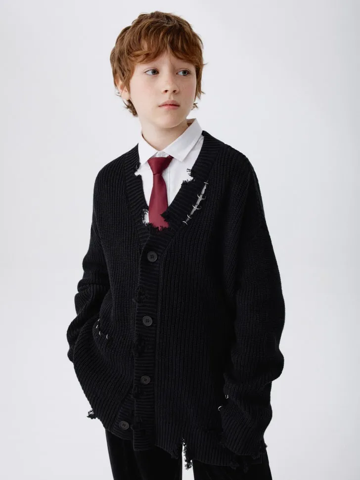 Вязаный кардиган в стиле гранж детский, черный, арт. 15758