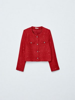 Укороченный твидовый жакет, красный, арт. djkt007