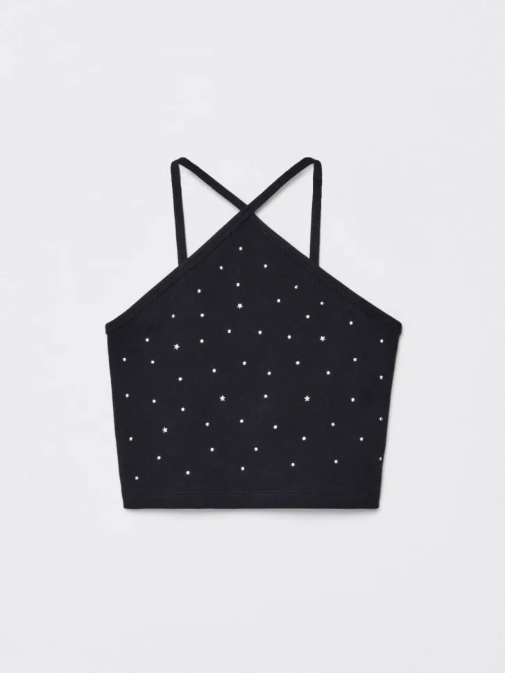 Топ с горловиной халтер, черный, арт. 15760