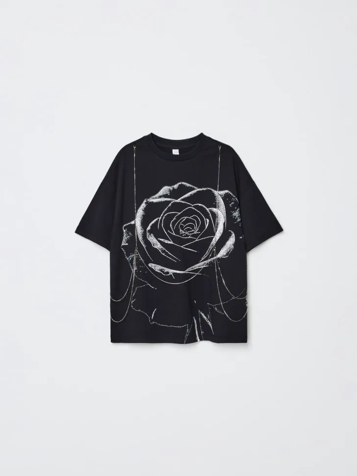 Футболка оверсайз с декоративной цепочкой, черный, арт. 15763