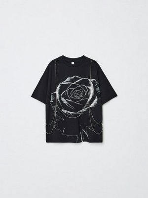 Футболка оверсайз с декоративной цепочкой, черный, арт. art001