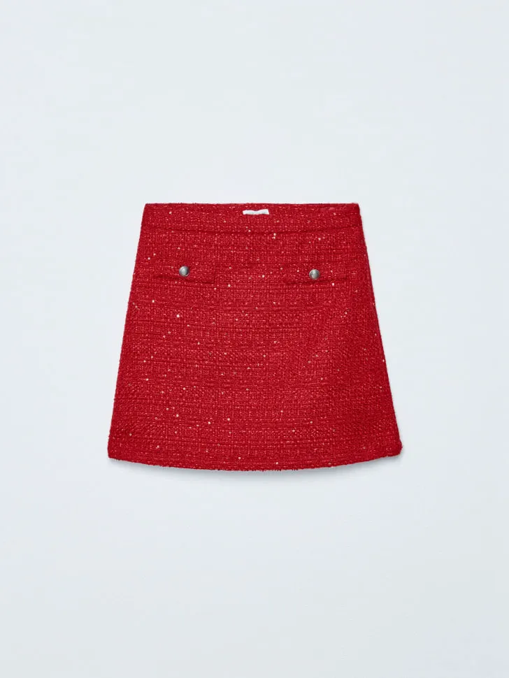 Короткая твидовая юбка, красный, арт. 15765