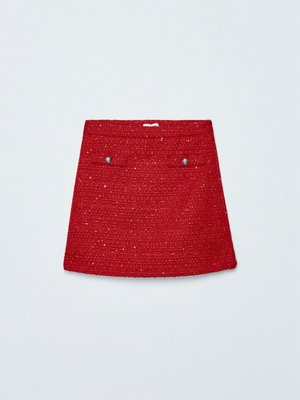 Короткая твидовая юбка, красный, арт. skirt123