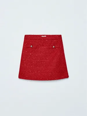 Короткая твидовая юбка, красный, арт. 15765