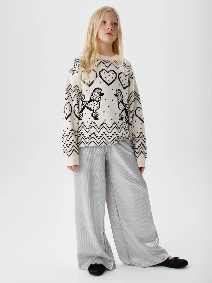 Широкие плиссированные брюки для девочек, серебристый, арт. 15766