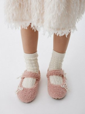 Меховые балетки с бантиками для девочек, розовый, арт. 15767
