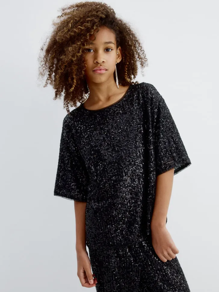 Топ с пайетками, черный, арт. 15784