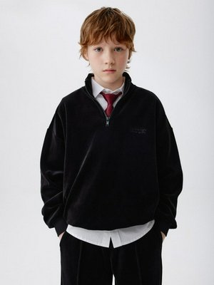 Велюровый свитшот с вышивкой, черный, арт. 15785