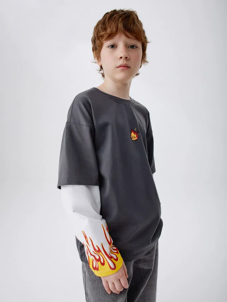 Лонгслив оверсайз с принтом, разноцветный, арт. 15790