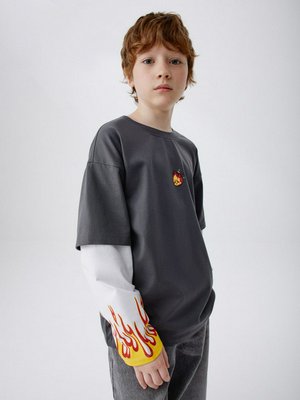 Лонгслив оверсайз с принтом, темно-серый, цветной, арт. art001