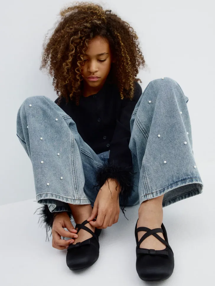 Атласные балетки, черный, арт. 15797