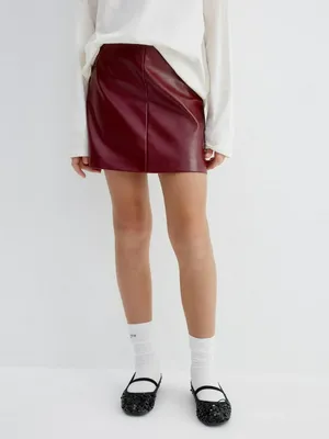 Юбка из лакированной искусственной кожи, бордовый, арт. n/a