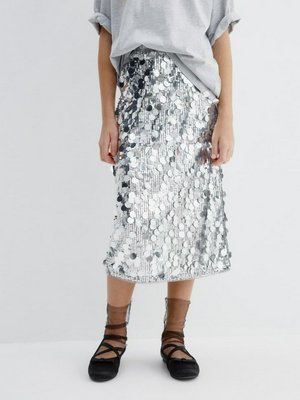 Юбка миди с пайетками, серебряный, арт. 0001
