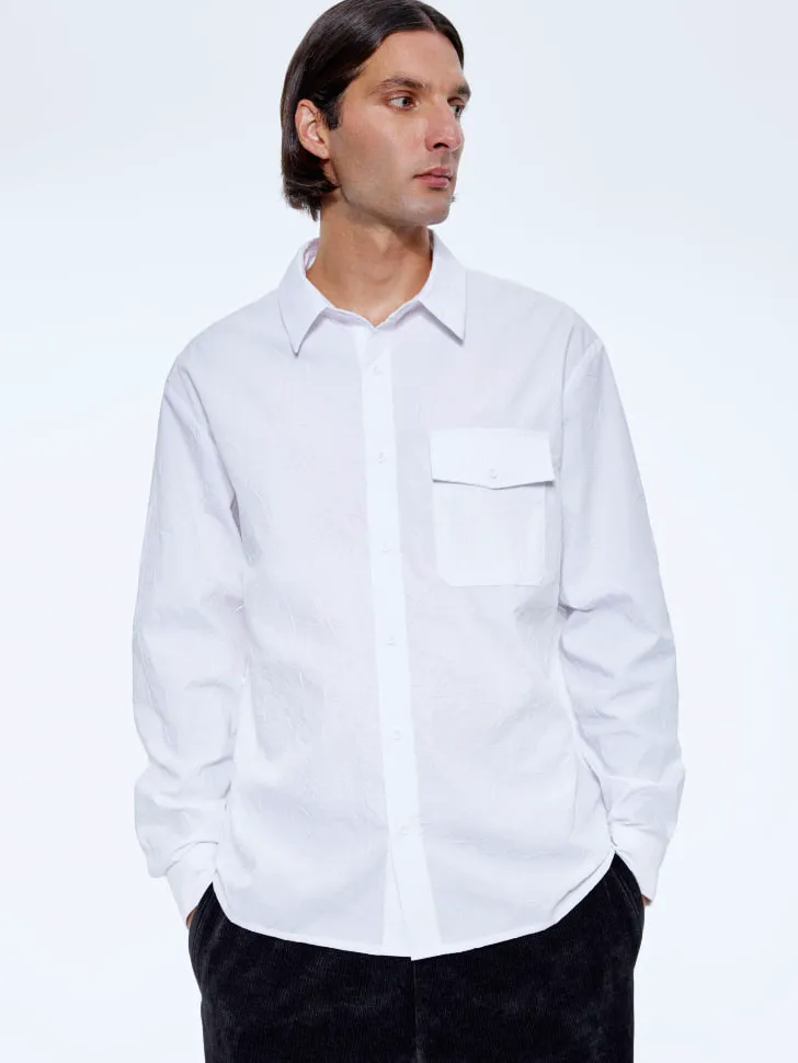 Рубашка свободного кроя с жатым эффектом, белый, арт. 15813