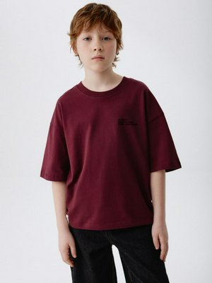 Футболка оверсайз с новогодним принтом для мальчиков, бордовый, арт. без артикула