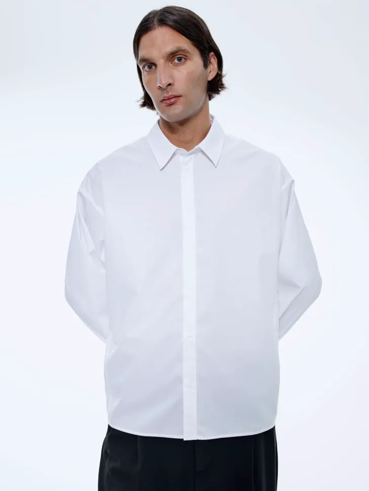 Хлопковая рубашка свободного кроя, белый, арт. 15819