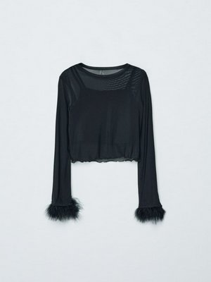 Укороченный топ с перьями, черный, арт. 15824