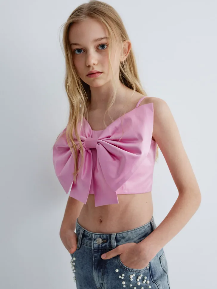 Укороченный топ с бантом, розовый, арт. 15853
