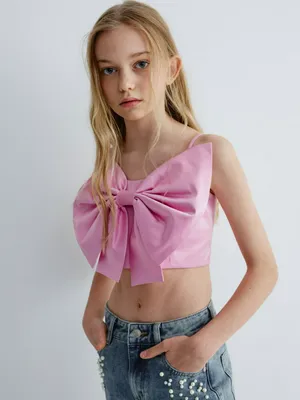 Укороченный топ с бантом, розовый, арт. 15853