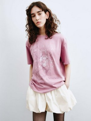 Футболка с принтом и стразами, розовый, арт. sly2345
